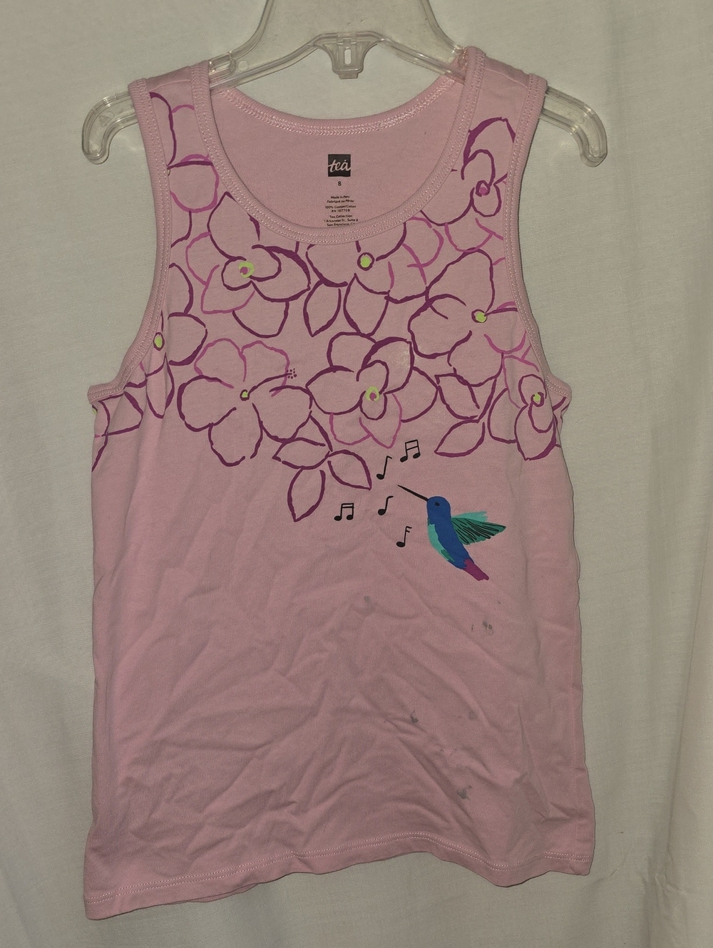 Tea Collection Pink Floral Tank with Colorful Hummingbird